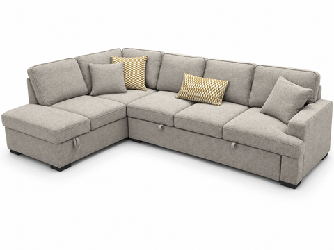 Haven Chenille Sleeper Sectional with Pop-Up Bed & Gas-Lift Storage Chaise – Oatmeal Heather