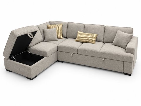Haven Chenille Sleeper Sectional with Pop-Up Bed & Gas-Lift Storage Chaise – Oatmeal Heather