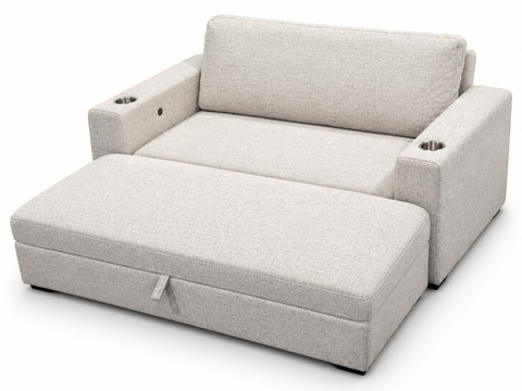 Haven Modern Convertible Sleeper Chair with Storage Bench Ottoman, Cup Holders & USB – Oatmeal