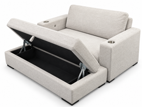 Haven Modern Convertible Sleeper Chair with Storage Bench Ottoman, Cup Holders & USB – Oatmeal
