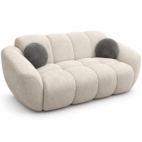 Bellini Puffy Channeled Curved Cloud 2-Piece Living Room Set (Sofa & Loveseat) – Oatmea