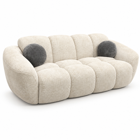 Bellini Puffy Channeled Curved Cloud 2-Piece Living Room Set (Sofa & Loveseat) – Oatmea
