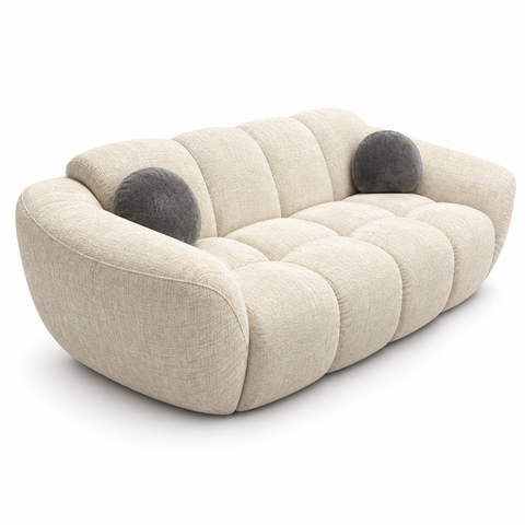 Bellini Puffy Channeled Curved Cloud 2-Piece Living Room Set (Sofa & Loveseat) – Oatmea