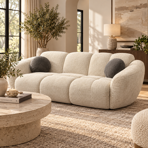 Bellini Puffy Channeled Curved Cloud 2-Piece Living Room Set (Sofa & Loveseat) – Oatmea
