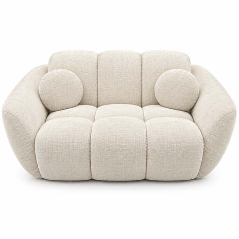 Bellini Puffy Channeled Curved Cloud 2-Piece Living Room Set (Sofa & Loveseat) – Oatmea