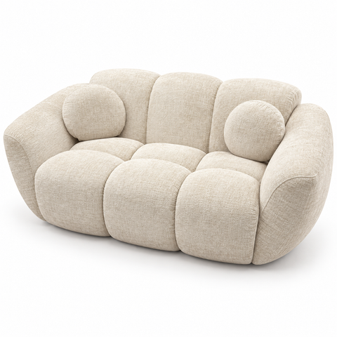 Bellini Puffy Channeled Curved Cloud 2-Piece Living Room Set (Sofa & Loveseat) – Oatmea