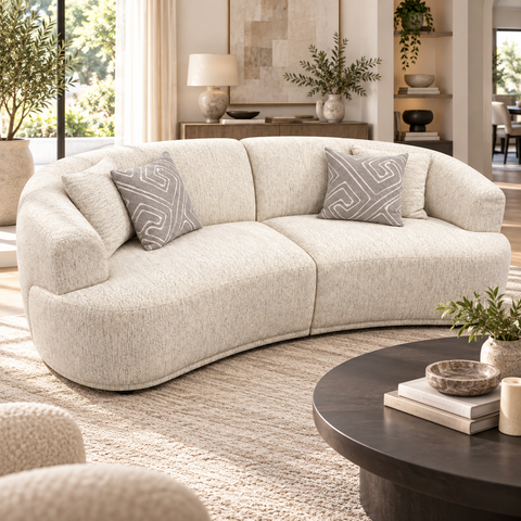 Aurelia Modern Curved 2-Piece Crescent Conversation Sofa – Cream