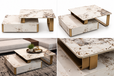 Aurelia Cascading Marble & Brass 2-Tier Cocktail Table Suite