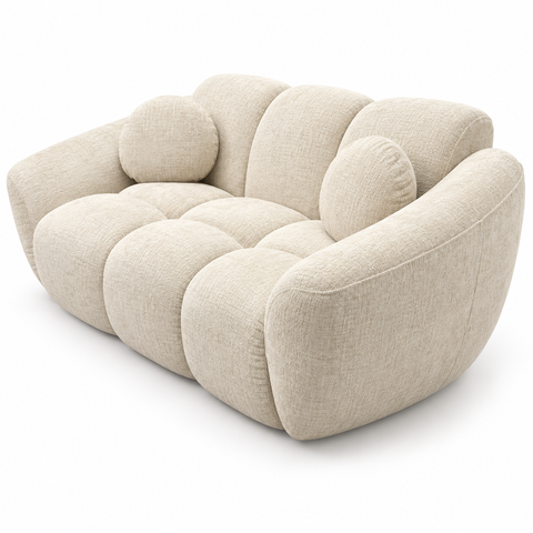 Bellini Puffy Channeled Curved Cloud 2-Piece Living Room Set (Sofa & Loveseat) – Oatmea