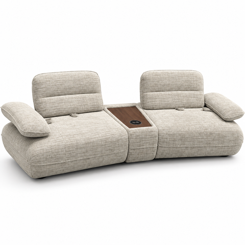 Solano Cloud Curved Media Lounge Couch with Center Hardwood Console & Smart Charging Pad