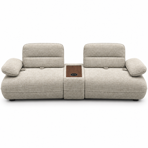 Solano Cloud Curved Media Lounge Couch with Center Hardwood Console & Smart Charging Pad