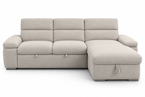 Veloce Modern Pop-Up Sleeper Sectional with Storage Chaise & Adjustable Headrests