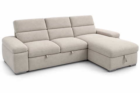 Veloce Modern Pop-Up Sleeper Sectional with Storage Chaise & Adjustable Headrests