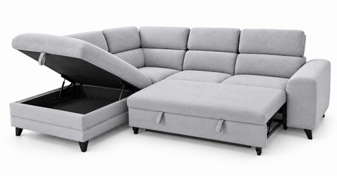 Orion Modern Corner Pop-Up Sleeper Sectional with Storage Chaise & Adjustable Headrest
