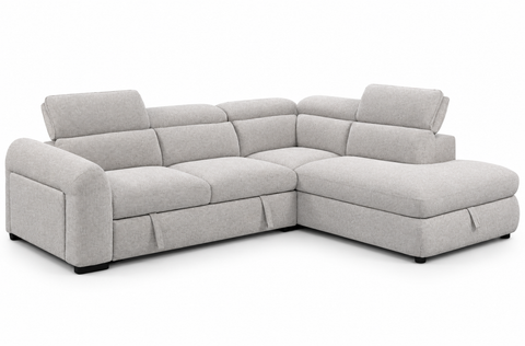 Ravenna Modern Corner Pop-Up Sleeper Sectional with Storage Chaise & Articulating Headrests