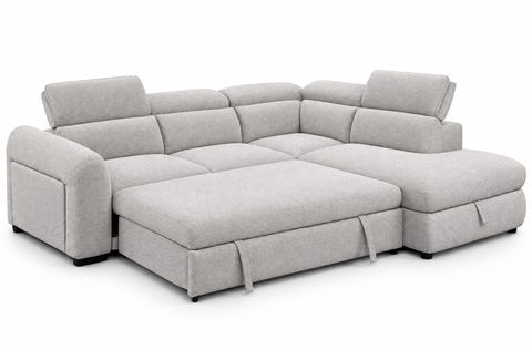 Ravenna Modern Corner Pop-Up Sleeper Sectional with Storage Chaise & Articulating Headrests