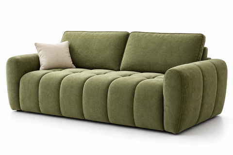 Bellini Channel-Tufted Roll-Out Sleeper Sofa Bed with Built-In Mattress – Olive Green