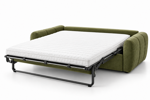 Bellini Channel-Tufted Roll-Out Sleeper Sofa Bed with Built-In Mattress – Olive Green