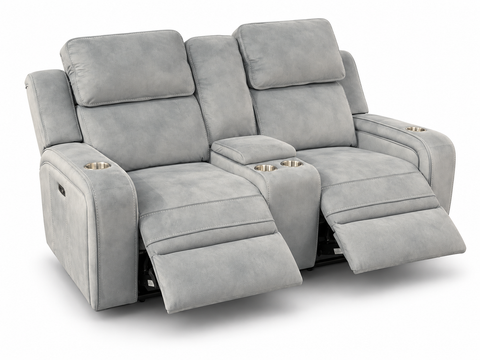 Orion Suede-Feel Dual Power Reclining Loveseat with Storage Console, 4 Cup Holders & USB