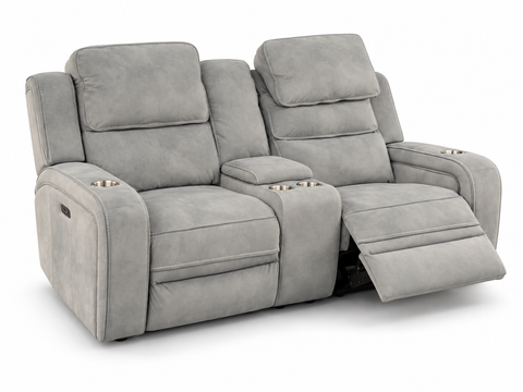 Orion Suede-Feel Dual Power Reclining Loveseat with Storage Console, 4 Cup Holders & USB