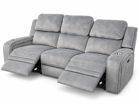 Orion Luxury Suede-Feel Dual Power Reclining Sofa with Cup Holders & USB – Cloud Grey