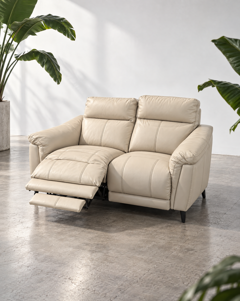 Siena Luxury Leather Dual Power Reclining Loveseat with Adjustable Headrests – Cream