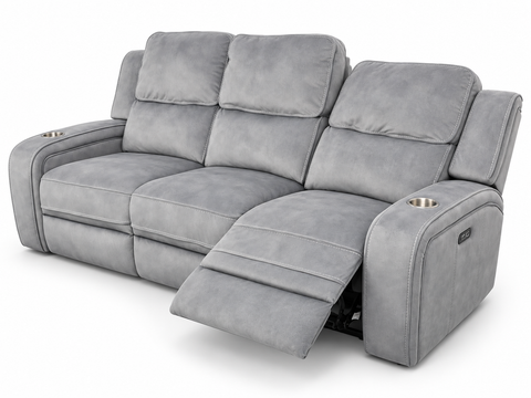 Orion Luxury Suede-Feel Dual Power Reclining Sofa with Cup Holders & USB – Cloud Grey