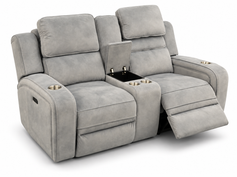 Orion Suede-Feel Dual Power Reclining Loveseat with Storage Console, 4 Cup Holders & USB
