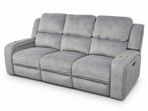 Orion Luxury Suede-Feel Dual Power Reclining Sofa with Cup Holders & USB – Cloud Grey