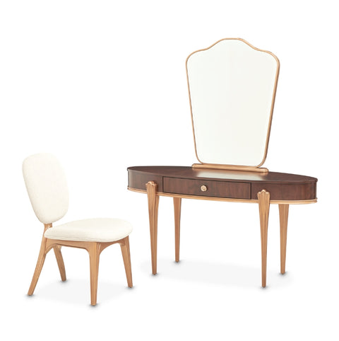 Camellia Field Vanity Set with Mirror & Chair Warm Pecan