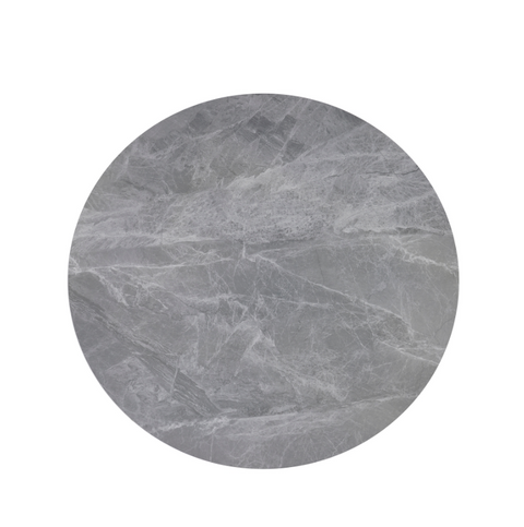 Round Dining Table with Grey Sintered Stone Top & Black Metal Base