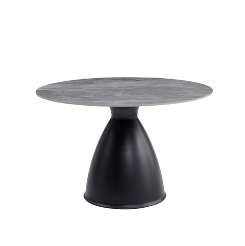 Round Dining Table with Grey Sintered Stone Top & Black Metal Base