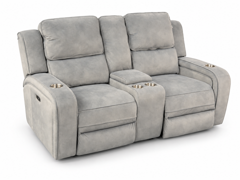 Orion Suede-Feel Dual Power Reclining Loveseat with Storage Console, 4 Cup Holders & USB