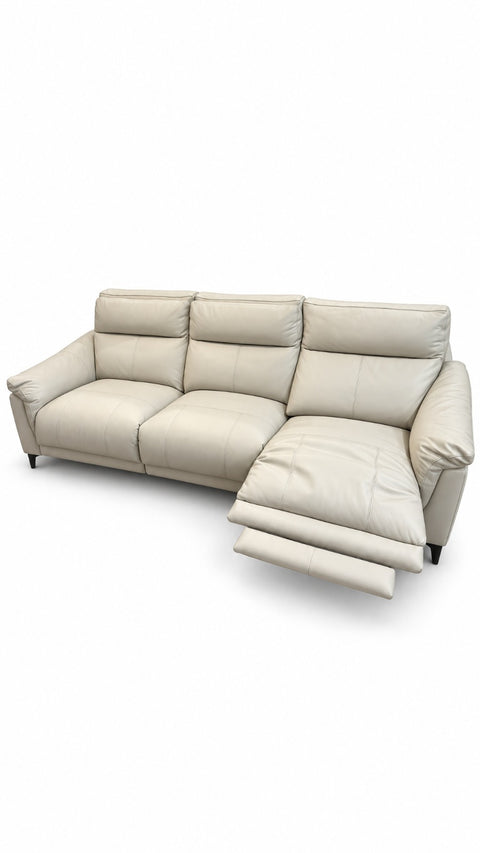 Siena Luxury Leather Power Reclining Sectional with Right-Side Reclining Chaise – Cream