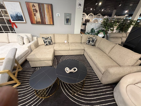 Kensington Grand Modern U-Shape Pullout Sleeper Sectional with Pop-Up Bed & Storage Chaise – Sand Dune Oatmeal