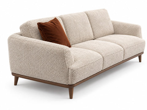 Natuzzi Editions Charlotte C314 3-Seater Sofa – Cream Bouclé / Walnut