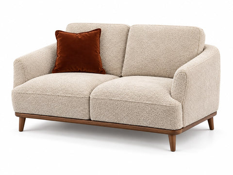 Natuzzi Editions Charlotte C314 2-Seater Loveseat – Cream Bouclé / Walnut