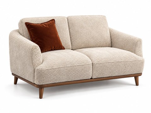 Natuzzi Editions Charlotte C314 2-Seater Loveseat – Cream Bouclé / Walnut