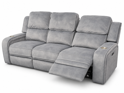 Orion Luxury Suede-Feel Dual Power Reclining Sofa with Cup Holders & USB – Cloud Grey