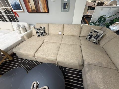 Kensington Grand Modern U-Shape Pullout Sleeper Sectional with Pop-Up Bed & Storage Chaise – Sand Dune Oatmeal