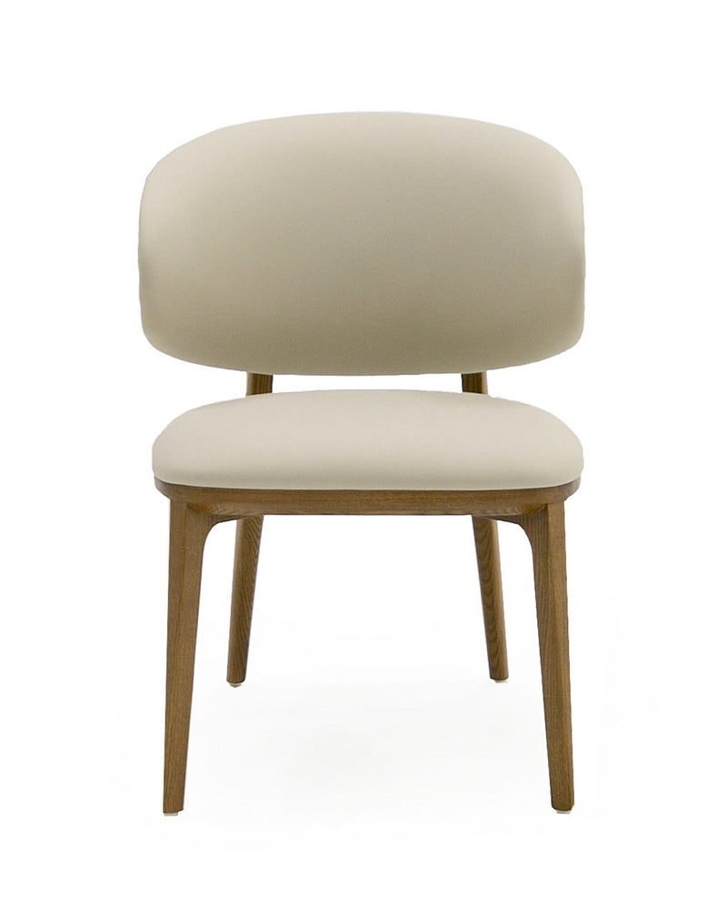Minimalist Cream Upholstered Dining Chair with Wooden Legs