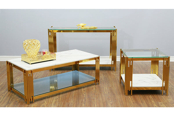 Modern Marble and Gold Accent Coffee Table Set