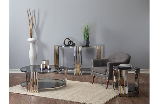 Modern Metallic Glass Coffee Table Set