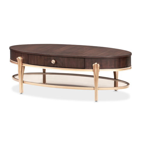 Camellia Field Oval Cocktail Table Warm Pecan