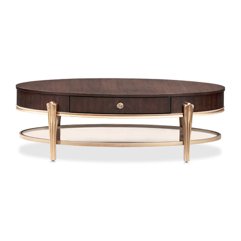 Camellia Field Oval Cocktail Table Warm Pecan