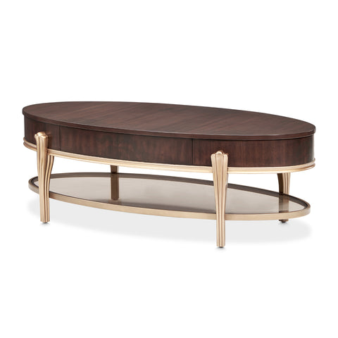 Camellia Field Oval Cocktail Table Warm Pecan