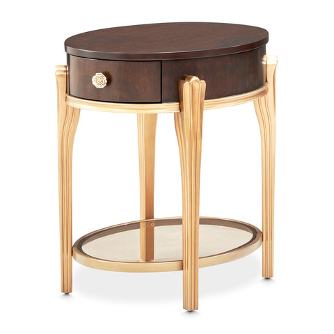 Camellia Field Round End Table w/Drawer Warm Pecan