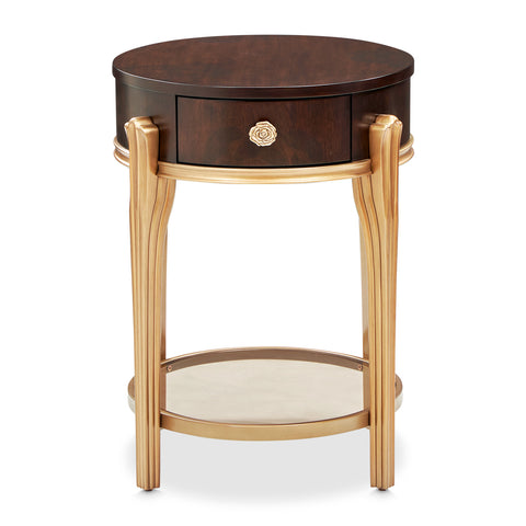 Camellia Field Round End Table w/Drawer Warm Pecan