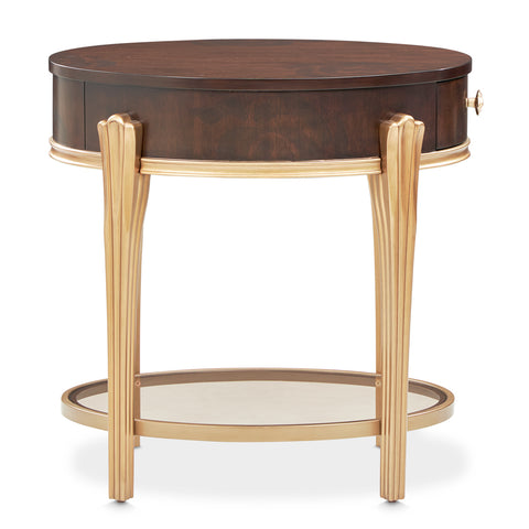 Camellia Field Round End Table w/Drawer Warm Pecan