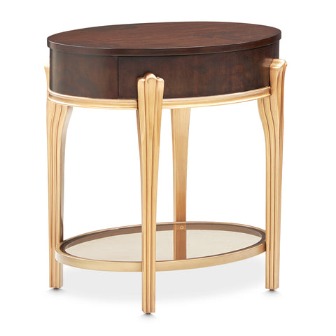 Camellia Field Round End Table w/Drawer Warm Pecan